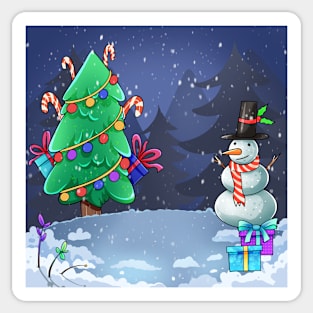 christmas with snowman and gifts Sticker